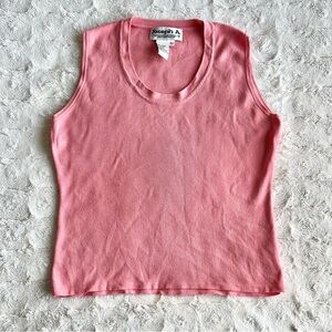Vintage Tank Top Womens XL Pink Sleeveless Solid Scoop Neck Retro Preppy Classic